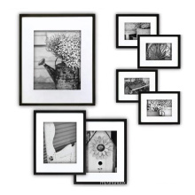 New Design Custom Cheap MDF  Wood Home Decor 7 Piece Black Photo Frame Wall Gallery Kit Picture Frame Wholesale